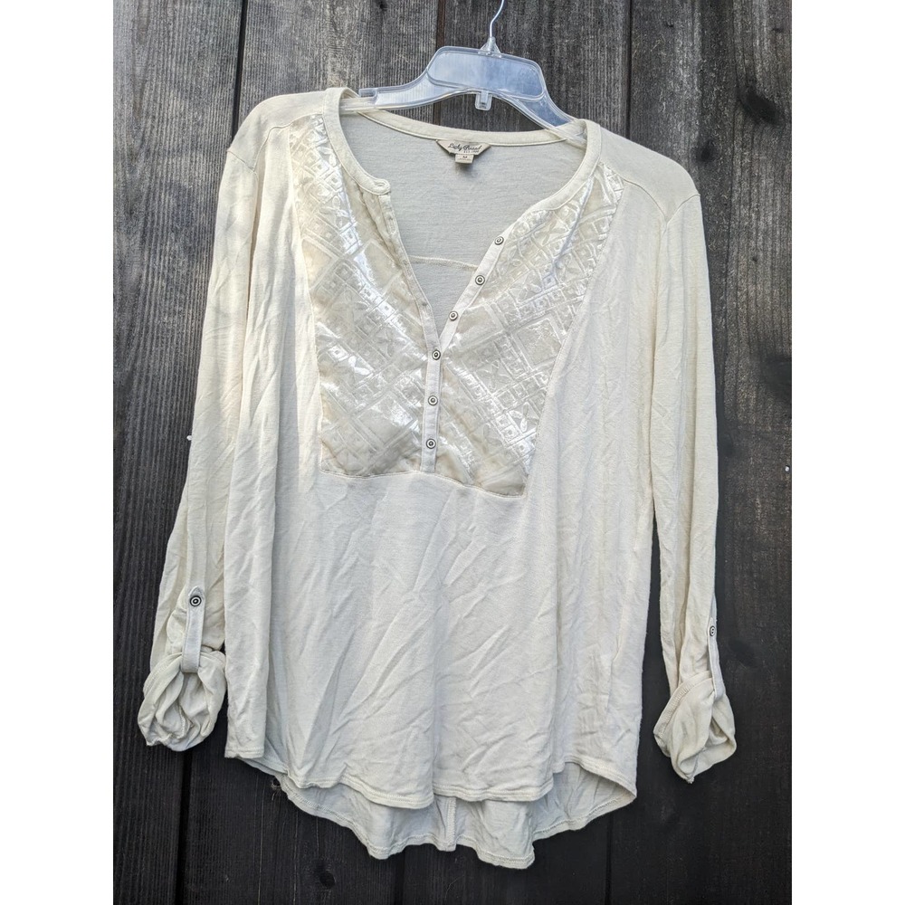 Lucky Brand Tunic with Velvet detailing and 3/4 button S.M